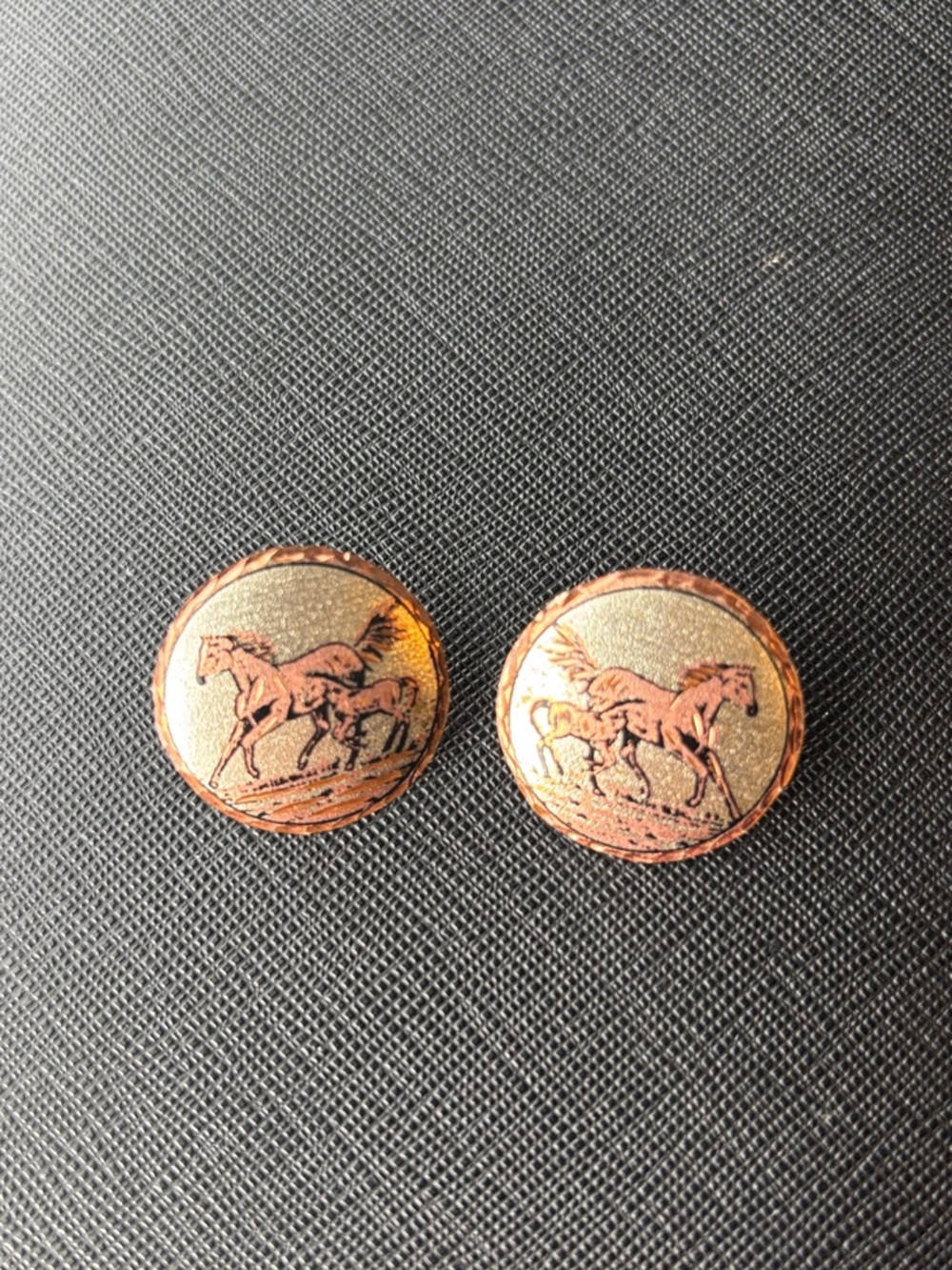 Gold-Tone Horse Motif Round Stud Earrings